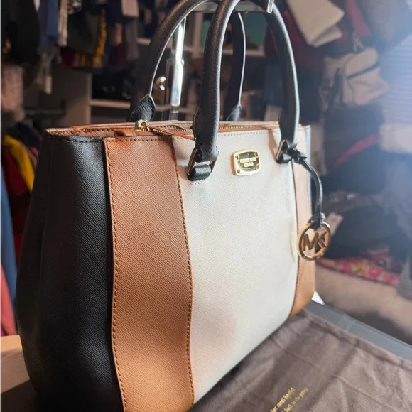 Michael Kors Tricolor Satchel in Black, White, and Tan - Picture 2 of 10